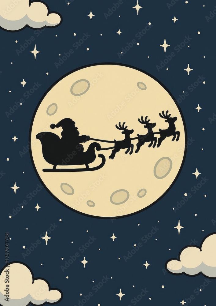 Naklejka premium Santa silhouette moonlit sky