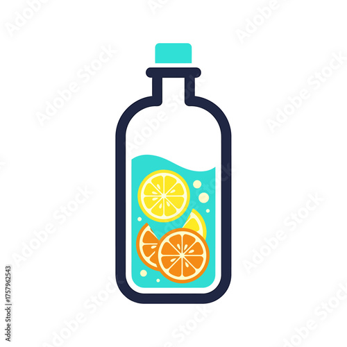 Refreshing Citrus Infusion A Vibrant Bottle of Lemon and Orange Delight - Healthy Beverage Icon