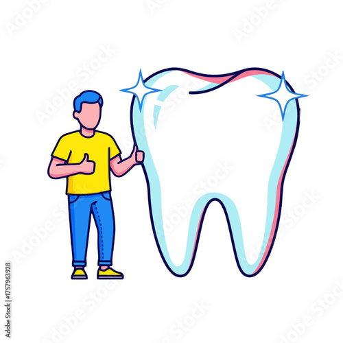 Man gives thumbs up next to sparkling clean tooth