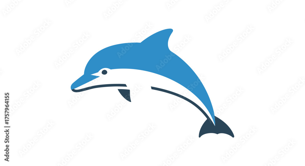 Fototapeta premium Stylized blue and white dolphin illustration on a clean white background simple aquatic life