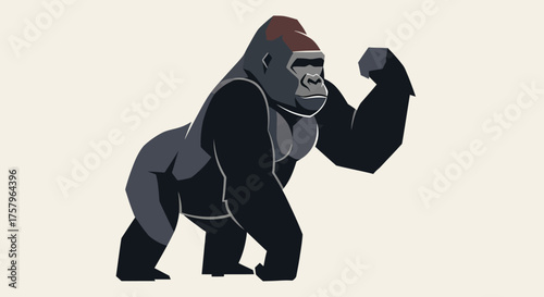 Illustration of a strong gorilla flexing its arm, conveying power and dominance suitable for