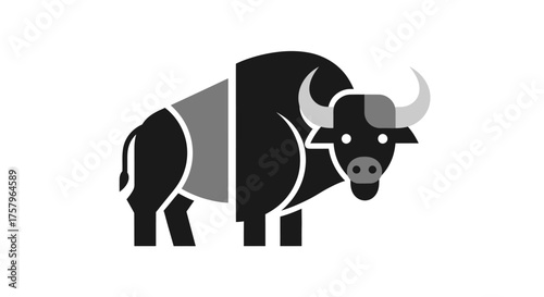 Stylized black and gray bull vector illustration with geometric shapes and clean lines, showcasing