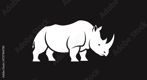Majestic rhinoceros silhouette in striking black and white minimalist design