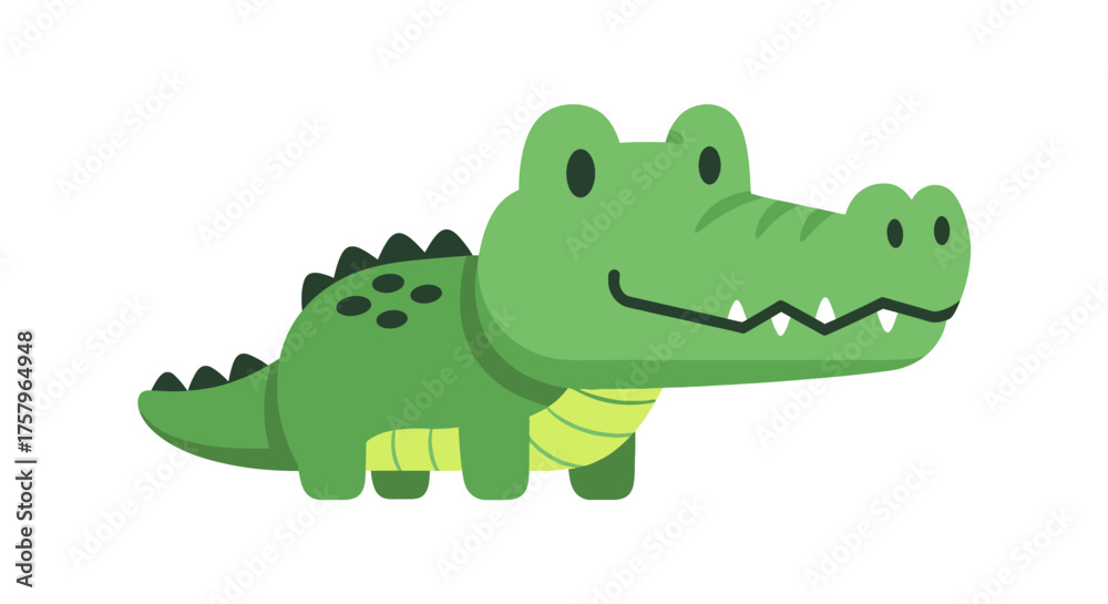 Naklejka premium Illustration of cute green cartoon crocodile smiling isolated on white background