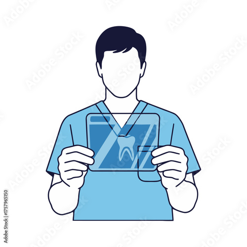 Dentist or medical professional holding dental xray or scan, showing tooth