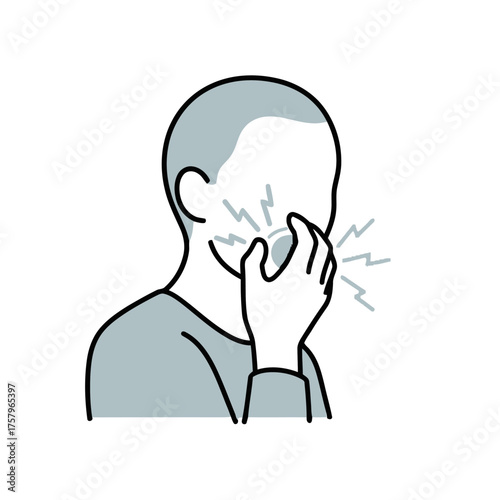 Person experiencing toothache, holding cheek with pain radiating, dental pain and discomfort concept
