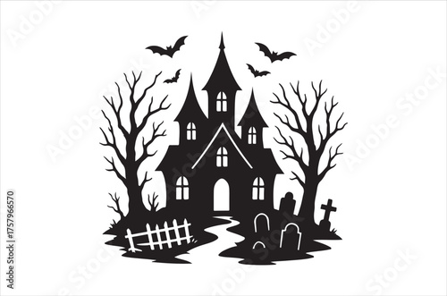Spooky halloween silhouettes including witches cats ghosts and other creepy elements