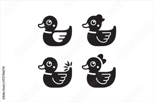 Four ducks in a simple illustration showcasing variations in plumage color