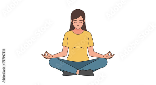 Woman practicing yoga meditation in lotus position for wellness and relaxation vector