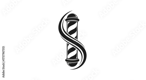 Classic barbershop pole symbol with a modern swirl design representing grooming tradition