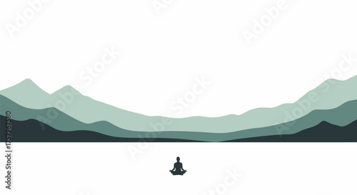 Meditative scene with yoga silhouette against layered mountains a calm and peaceful retreat