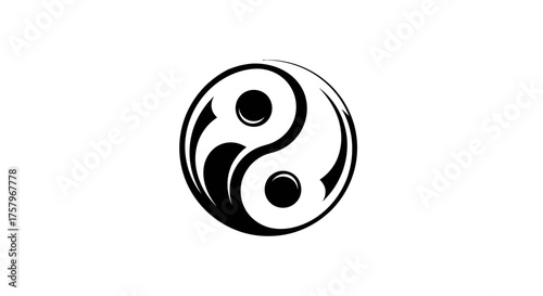 A captivating black and white illustration of the Yin and Yang symbol representing balance