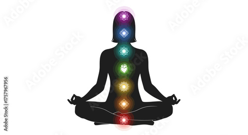 Silhouette of a woman in lotus position illustrating the seven chakras system