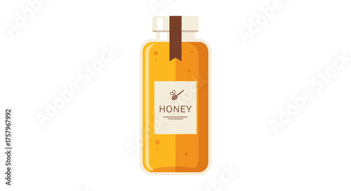 Isolated vector illustration of a honey bottle with label, representing natural sweetness and