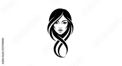 Elegant Black and White Portrait of a Woman with Flowing Hair Emphasizing Grace