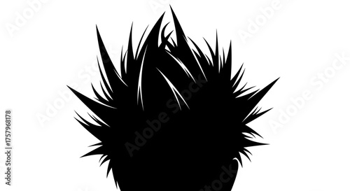Abstract monochrome illustration of spiky hair silhouette against a white background