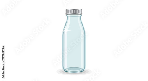 Realistic clear glass bottle mockup with shiny metal cap for beverages or drinks illustration