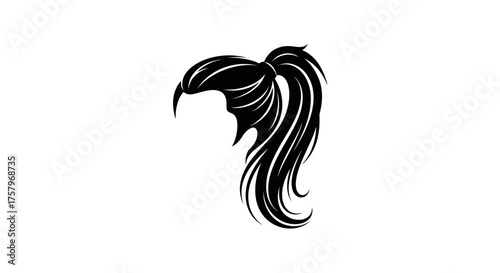 Elegant black and white graphic illustration of a stylized ponytail hairstyle ideal for logos