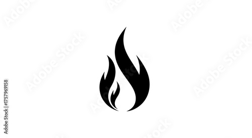 Stylized black fire icon on white background design a minimalistic visual metaphor
