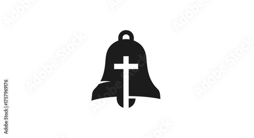 Stylized bell with a cross: symbolic icon for faith community and religious events