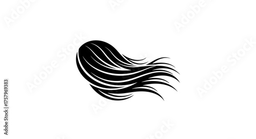 Stylized black hair strands flowing in the wind create a dynamic and elegant visual effect for