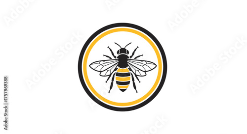 Stylized bee illustration in a circle for beekeeping or honey related products design