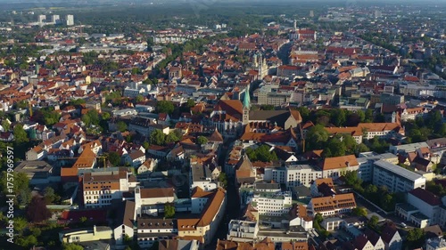 Aerial panoramic view of the old town city Augsburg in Germany, Bavaria on a sunny spring day