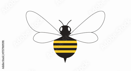 A charming minimalist vector illustration of a bee with distinctive black and yellow stripes