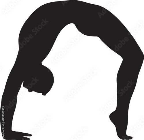 Wheel Pose Male Yoga Silhouette | Solid Black Vector | Professional HD Fitness Illustration