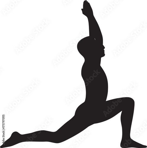 Low Lunge Pose Male Yoga Silhouette | Solid Black Vector | Professional HD Fitness Illustration
