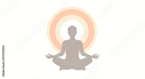 Silhouette of a meditating person with circular light for mindfulness and wellness symbol