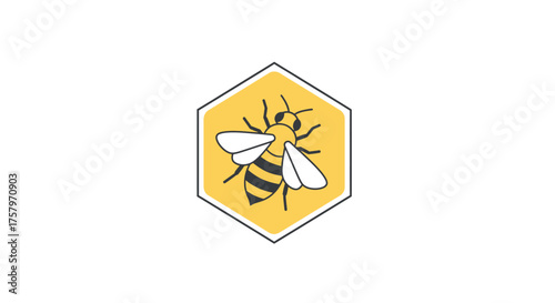 Minimalist Honeybee Logo Design with Geometric Hexagon Frame on a Clean White Background