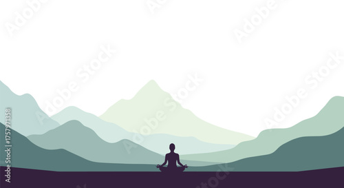 Serene Yoga Silhouette Practicing Meditation in Nature with Mountain Background Design