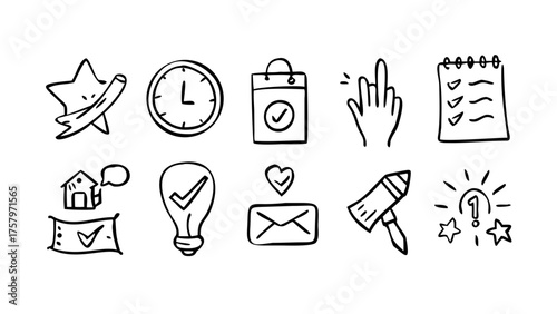 Diverse collection of hand-drawn vector icons scalable for universal design projects