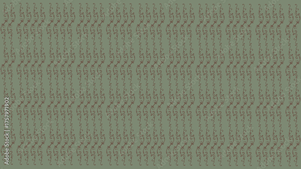 Fototapeta premium Ornate Seamless Victorian Floral Scroll Pattern Background Brown on Muted Sage Green