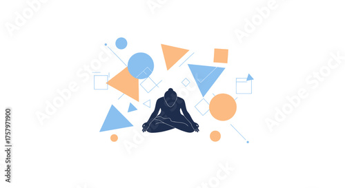 Abstract Yoga Meditation Illustration with Geometric Shapes for Wellness and Mindfulness
