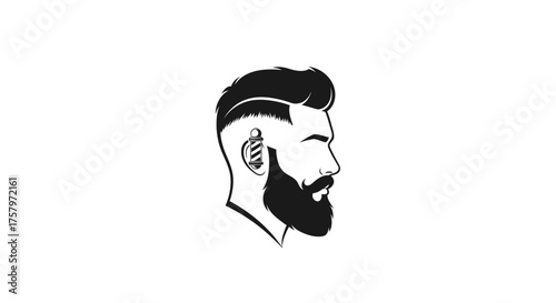 Elegant black and white barber shop logo featuring a stylish man with a beard