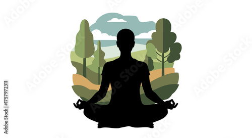 Silhouette of a person meditating in nature offering a tranquil and spiritual scene