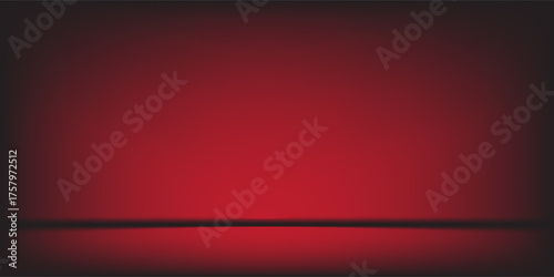 Red studio background. Abstract limbo podium studio room. Dark red gradient wall floor and spotlight scene. Showcase, promotion display. Vector stage mockup illustration