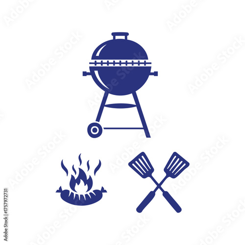 Vector art of barbecue grill with fire and spatulas