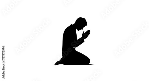 Silhouette of a person praying with hands clasped in devotion and supplication isolated against a