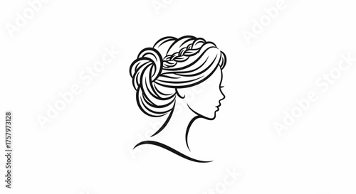 Elegant hairstyle illustration featuring a woman with a braided updo design element