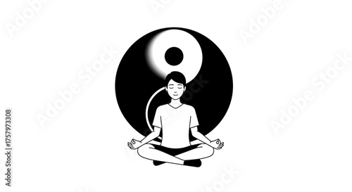 Yin Yang Harmony: Meditating Figure Embodied in Balance and Tranquility design