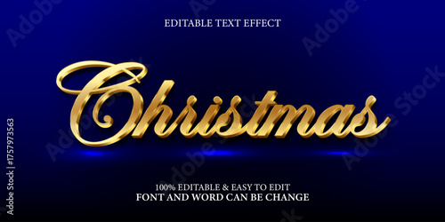 Christmas text effect with editable gold 3d calligraphy font style