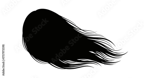 Silhouette of flowing black hair against a white background showcases elegance and movement