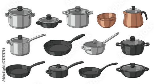 Culinary creations with this assortment of pots, pans, and bowls, perfect for professional chefs and cooking enthusiasts alike