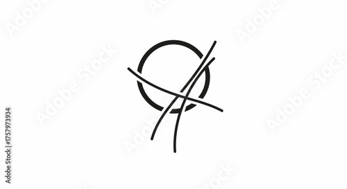 Minimalist abstract design featuring a circle intersected by lines creating dynamic tension