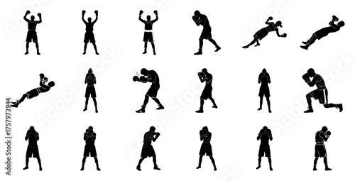 Boxing silhouettes on white background fighter athlete