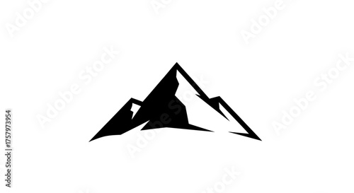 Minimalist mountain range logo design, black silhouette on white background ideal for outdoors