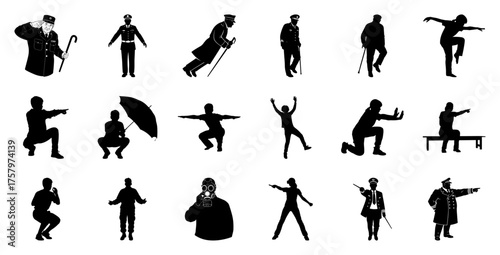 Diverse human silhouettes in various poses people actions